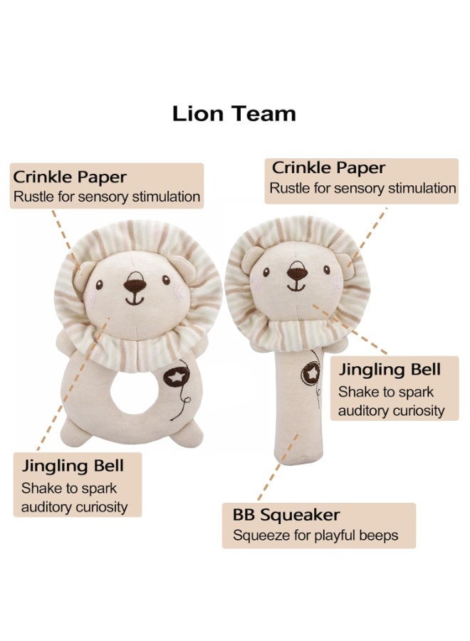 Gbee 2Pcs Plush Baby Rattle Toy Set, Sensory Soft Rattle for Infants, G Beige Bunny Lion Rattles, Ring Sensory Toys, Soothing Hand Bell for Newborns, Ideal Baby Shower Gift (Beige) - Image 4
